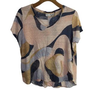 Rachel Zoe Womens V-Neck Artsy T-Shirt Abstract Short Sleeves Pink Size 1X Plus
